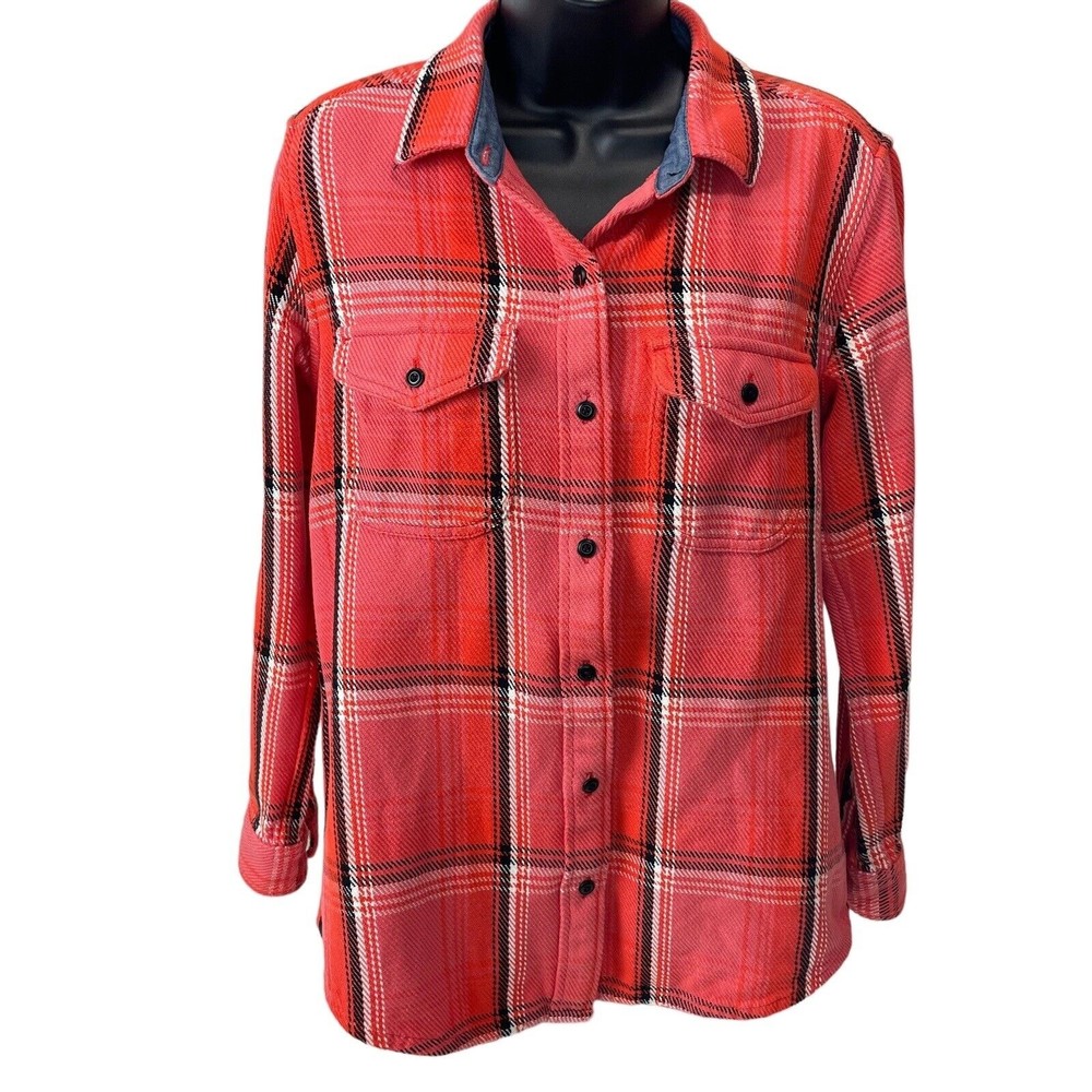 Outerknown Relaxed Blanket Shirt Women's XS Red Pink Plaid Organic Cotton